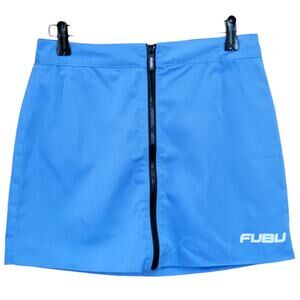 Forever 21 x Fubu Blue Zipper Skirt Womens Sz M Mini A Line‎ Sporty Logo Short